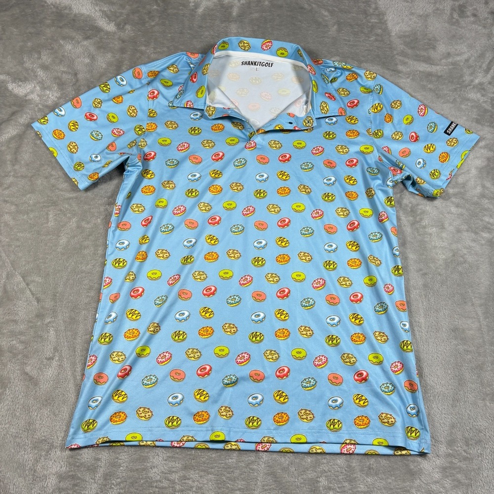 Shankitgolf Polo Mens Large Donuts All Over Print AOP Stretch Performance Golf
